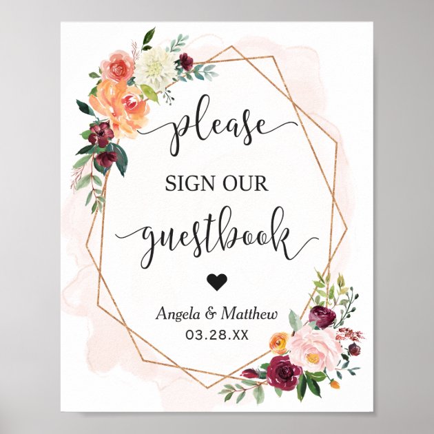 Beautiful Chic Floral Frame Guestbook Wedding Sign