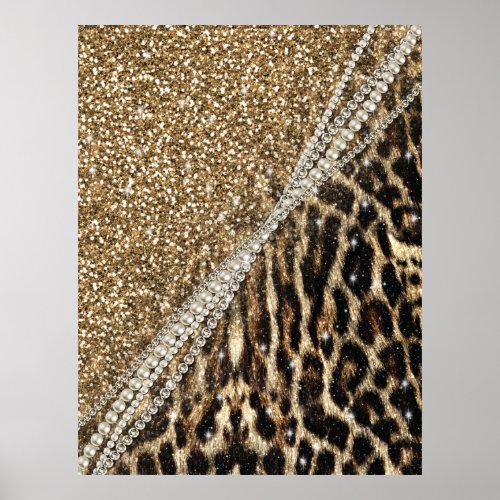 Beautiful Chic Girly Leopard Print Gold Glitter