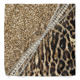Beautiful Chic Girly Leopard Print Gold Glitter Bandana