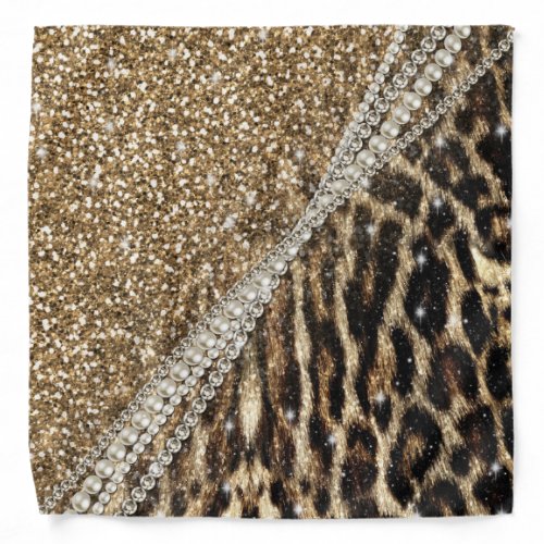 Beautiful Chic Girly Leopard Print Gold Glitter Bandana