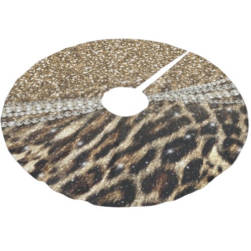 Beautiful Chic Girly Leopard Print Gold Glitter Brushed Polyester Tree Skirt