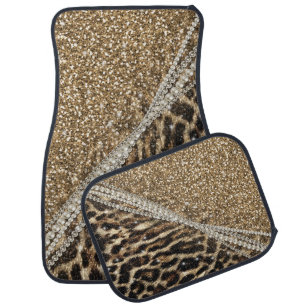 Beautiful Chic Girly Leopard Print Gold Glitter Car Floor Mat