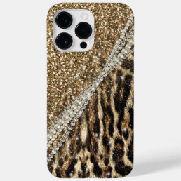 Beautiful Chic Girly Leopard Print Gold Glitter Case-Mate iPhone 14 Pro Max Case