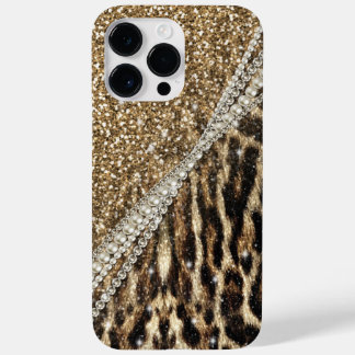 Beautiful Chic Girly Leopard Print Gold Glitter Case-Mate iPhone 14 Pro Max Case