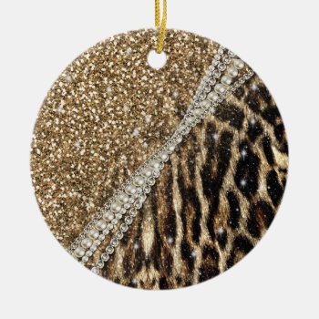 Beautiful Chic Girly Leopard Print Gold Glitter Ceramic Ornament by InovArtS at Zazzle