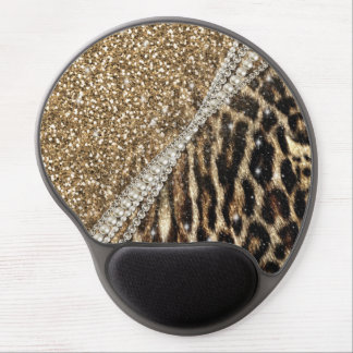Beautiful Chic Girly Leopard Print Gold Glitter Gel Mouse Pad