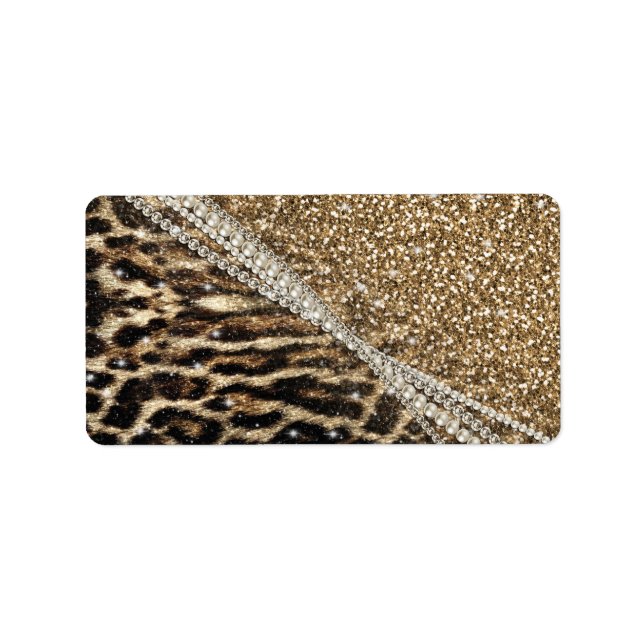 Beautiful Chic Girly Leopard Print Gold Glitter Label (Front)