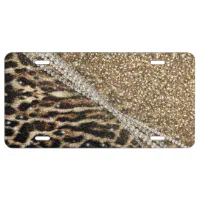 Beautiful Chic Girly Leopard Print Gold Glitter License Plate | Zazzle