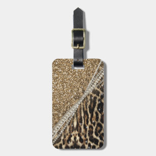 Beautiful Chic Girly Leopard Print Gold Glitter Luggage Tag