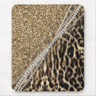 Beautiful Chic Girly Leopard Print Gold Glitter Mouse Pad