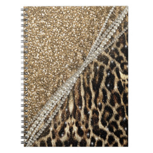 Beautiful Chic Girly Leopard Print Gold Glitter Notebook