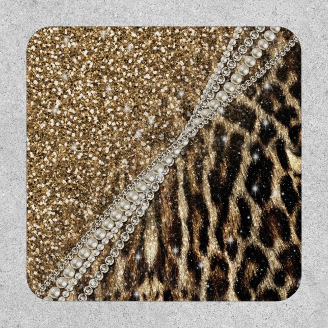 Beautiful Chic Girly Leopard Print Gold Glitter Patch (Front)