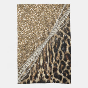 Beautiful Chic Girly Leopard Print Gold Glitter Towel