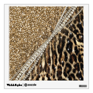 Beautiful Chic Girly Leopard Print Gold Glitter Wall Decal