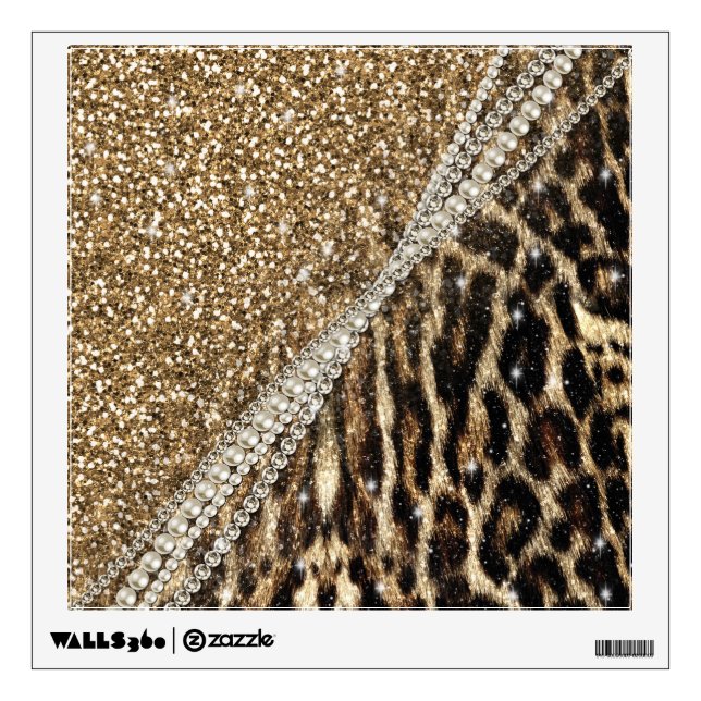 Beautiful Chic Girly Leopard Print Gold Glitter Wall Decal (Front)