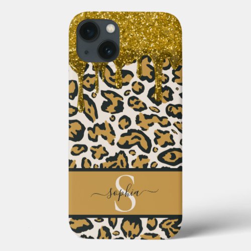 Beautiful Chic Gold Faux Glitter Leopard Print iPhone 13 Case