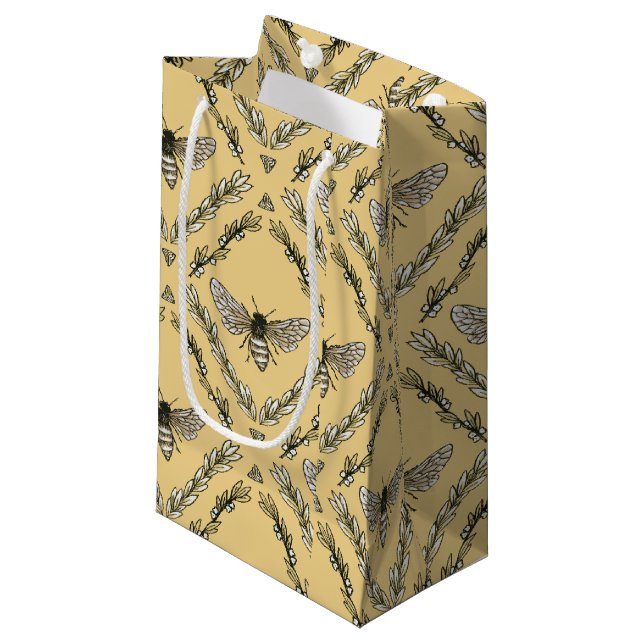Beautiful Chic Hand-Drawn Bee Pattern Small Gift Bag (Front Angled)