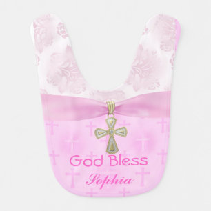 Beautiful Chic Personalized PINK Christening Bib