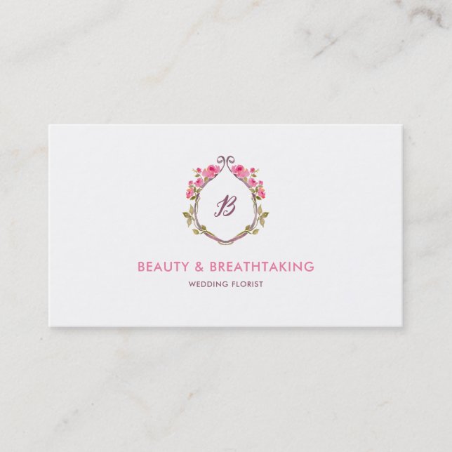 Beautiful Chic Roses Crest Frame Monogram Business Card (Front)