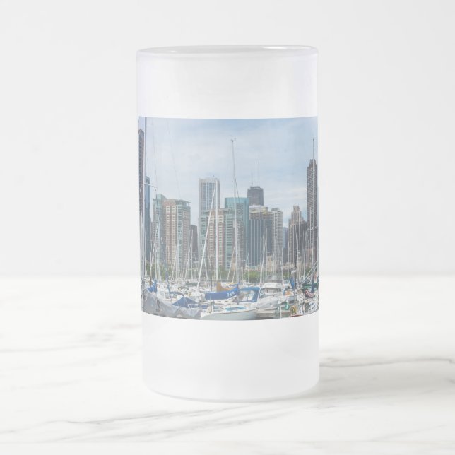 Beautiful Chicago Harbor Frosted Glass Beer Mug (Center)