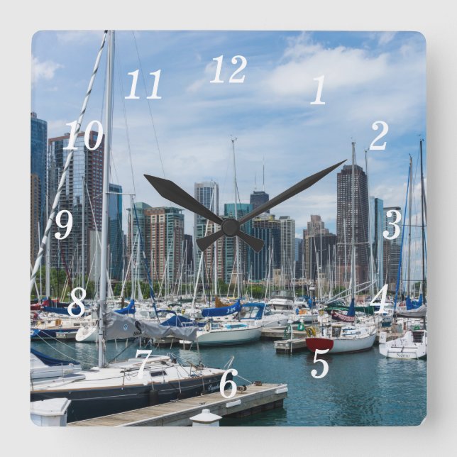 Beautiful Chicago Harbor Wall Clock (Front)