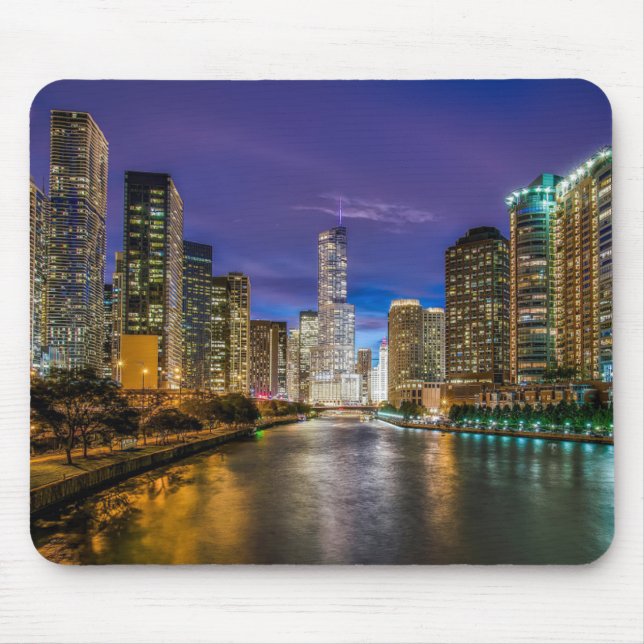 Beautiful Chicago River at Sunset, Illinois Mouse Pad (Front)