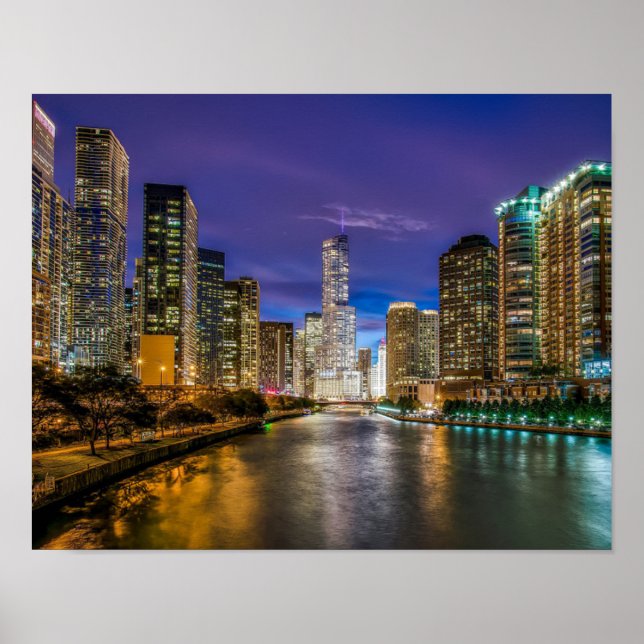Beautiful Chicago River at Sunset, Illinois Poster (Front)