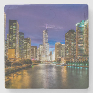 Beautiful Chicago River at Sunset, Illinois Stone Coaster