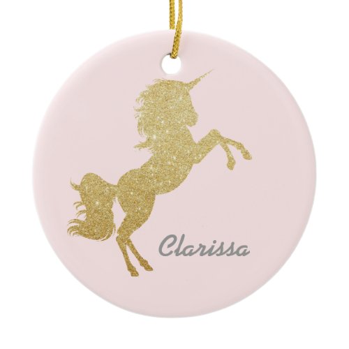 Beautiful chick girly gold glitter unicorn ceramic ornament