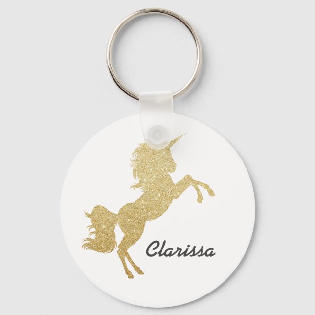 Beautiful chick girly gold glitter unicorn keychain (Front)