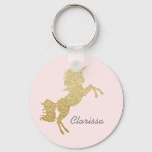 Beautiful chick girly gold glitter unicorn keychain