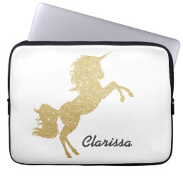Beautiful chick girly gold glitter unicorn laptop sleeve