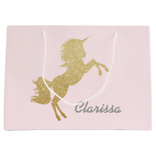 Beautiful chick girly gold glitter unicorn large gift bag
