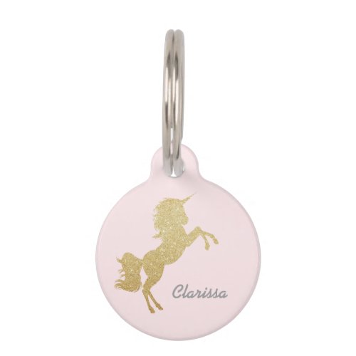 Beautiful chick girly gold glitter unicorn pet ID tag