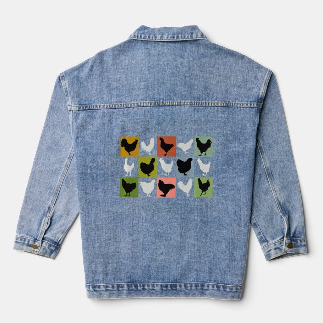 Beautiful Chickens Many Different Chicken Breeds F Denim Jacket (Back)