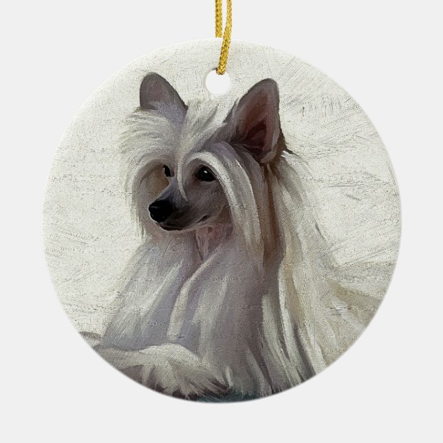 Beautiful Chinese crested powder puff Ceramic Ornament (Front)