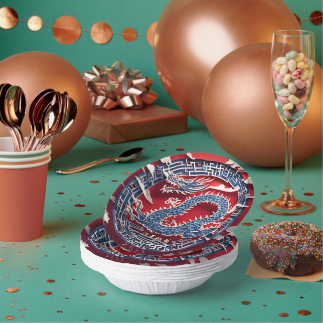 Beautiful Chinese Dragon New Year 2024 PPB2 Paper Paper Bowls (Multi)