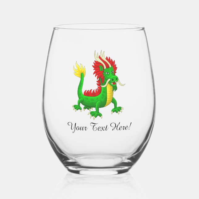Beautiful Chinese Dragon Stemless Wine Glass (Front)