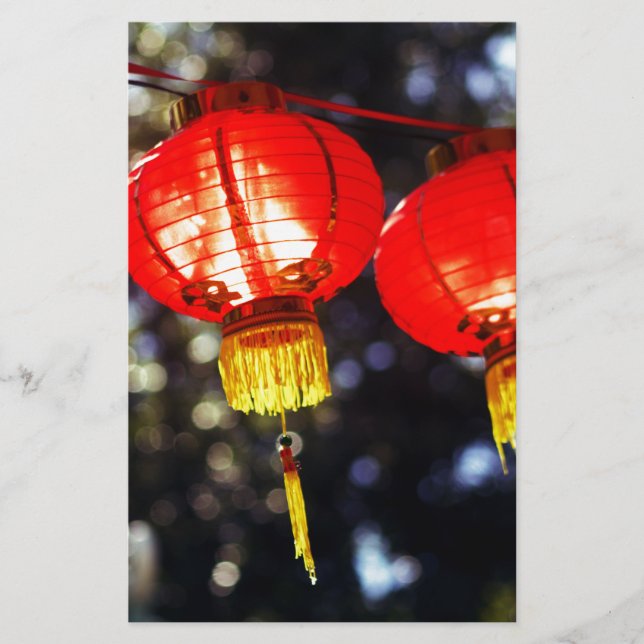 Beautiful Chinese Lunar New Year Red Lanterns Stationery (Front)