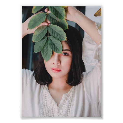 Beautiful Chinese Origin Girl Holding Leafs  Photo Print