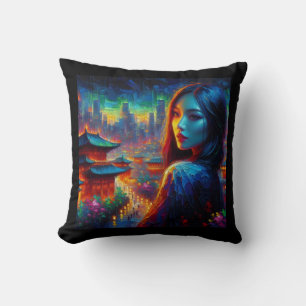 beautiful chinese woman in the night throw pillow