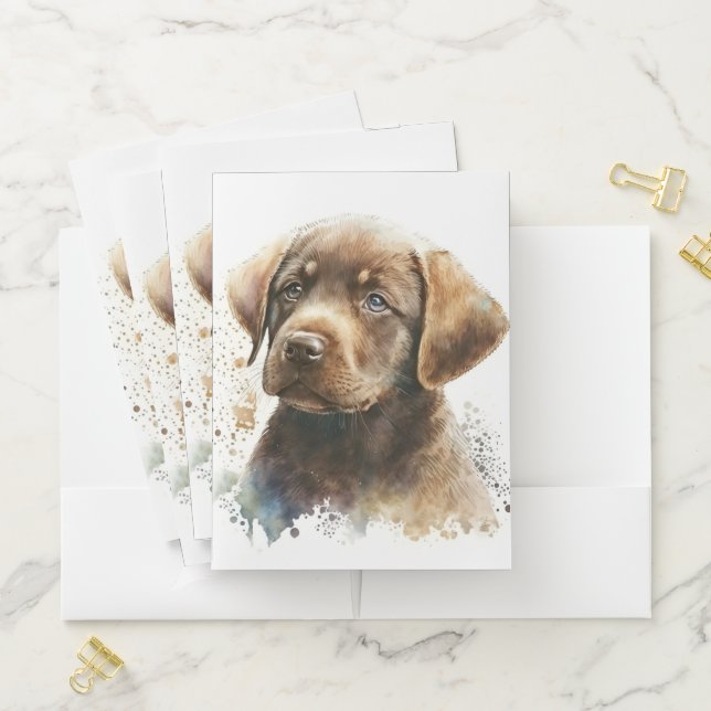 BEAUTIFUL CHOCOLATE LABRADOR RETRIEVER PUPPY POCKET FOLDER (In Situ)