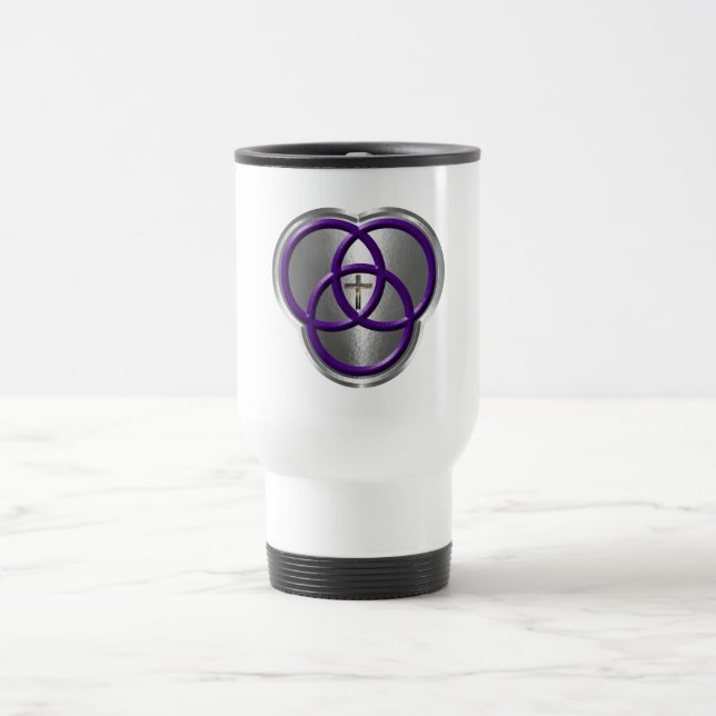 Beautiful Christian Trinity Rings with Cross Travel Mug (Center)