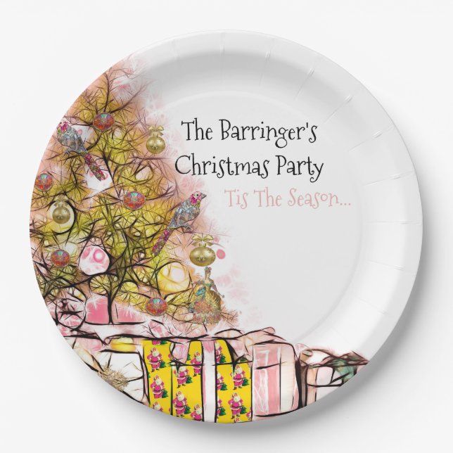 Beautiful Christmas Annual Party Pink Paper Plates (Front)