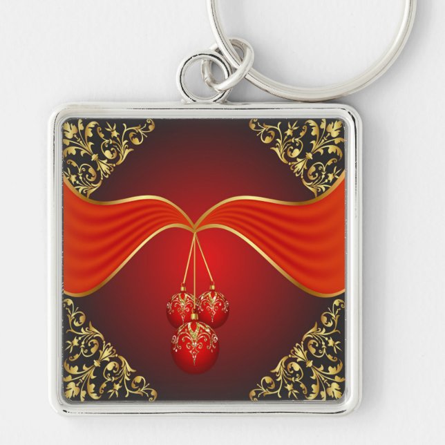Beautiful Christmas Balls with Ornamental Corners Keychain (Front)