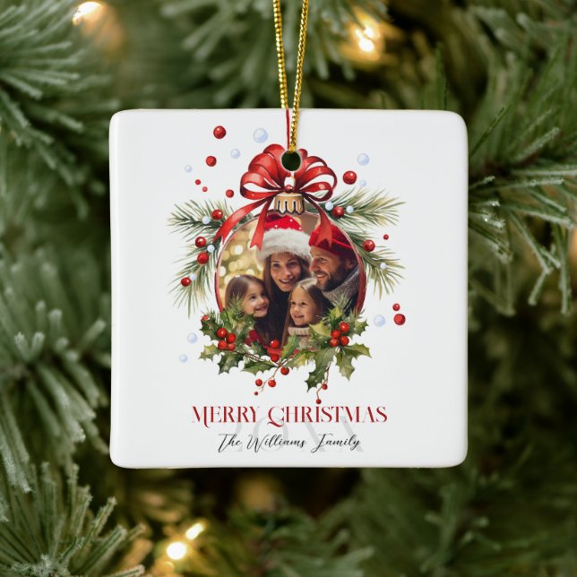 Beautiful Christmas Bauble Frame Family Holidays Ceramic Ornament (Tree)