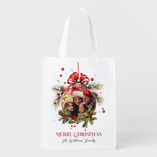 Beautiful Christmas Bauble Frame Family Holidays Grocery Bag