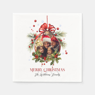Beautiful Christmas Bauble Frame Family Holidays Napkins