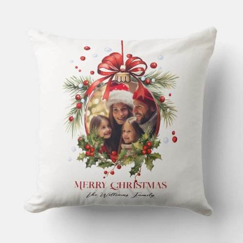 Beautiful Christmas Bauble Frame Family Holidays Throw Pillow