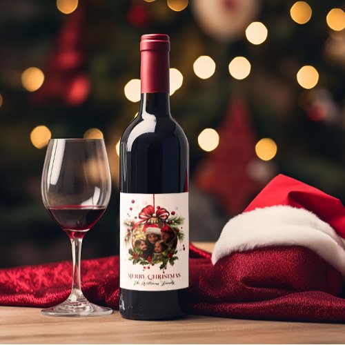 Beautiful Christmas Bauble Frame Family Holidays Wine Label